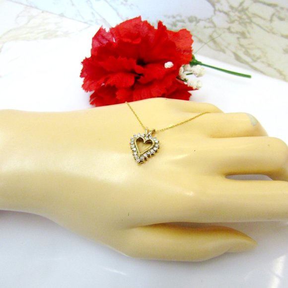 Diamond Heart Pendant Necklace Solid 10k Yellow Gold Genuine Natural Real - Picture 5 of 10